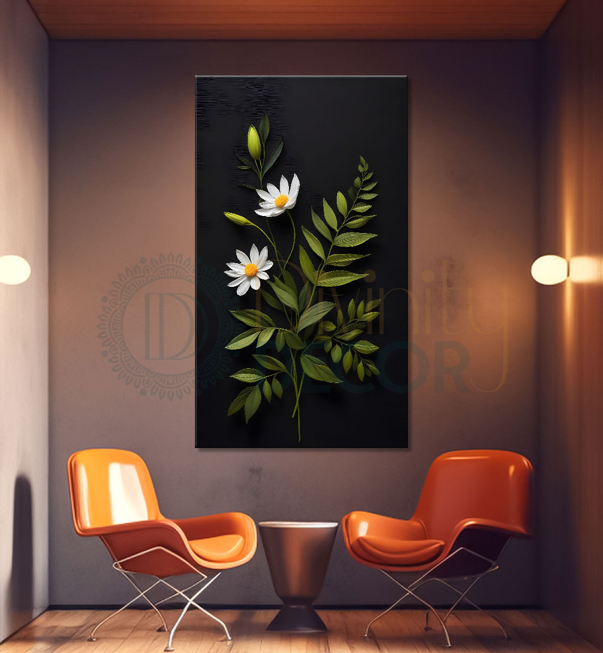 White flowers in dark textured painting- Flower-V-353