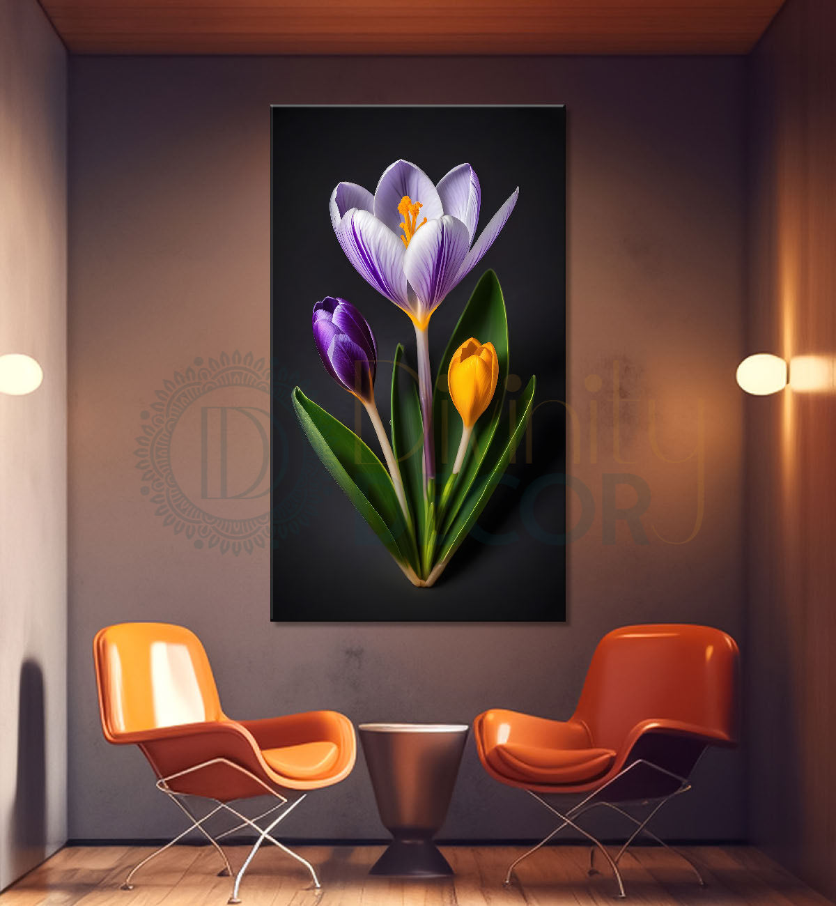 Purple flowers in dark textured background painting- Flower-V-355