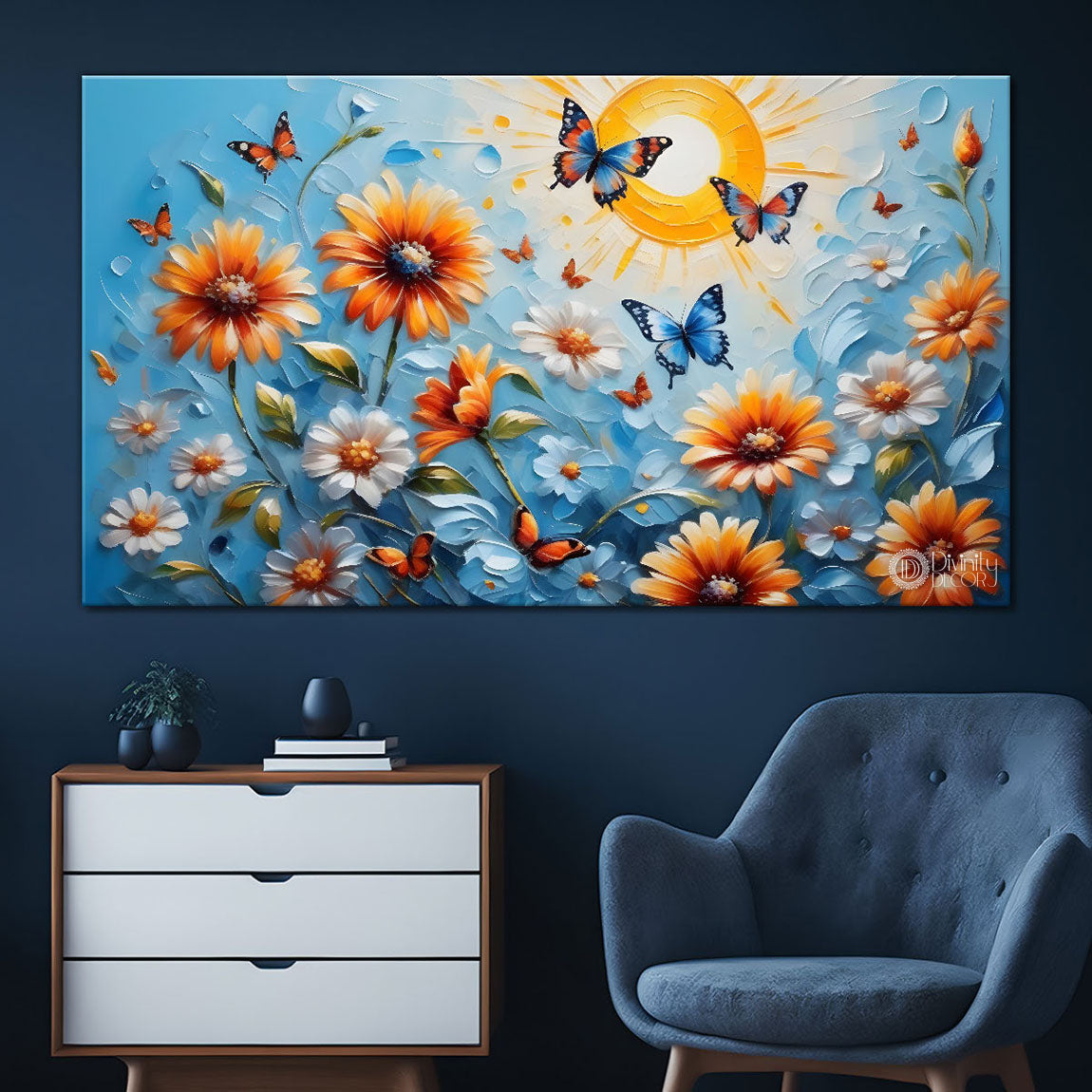Flowers and butterfly textured art Canvas Painting - Nature Art -356