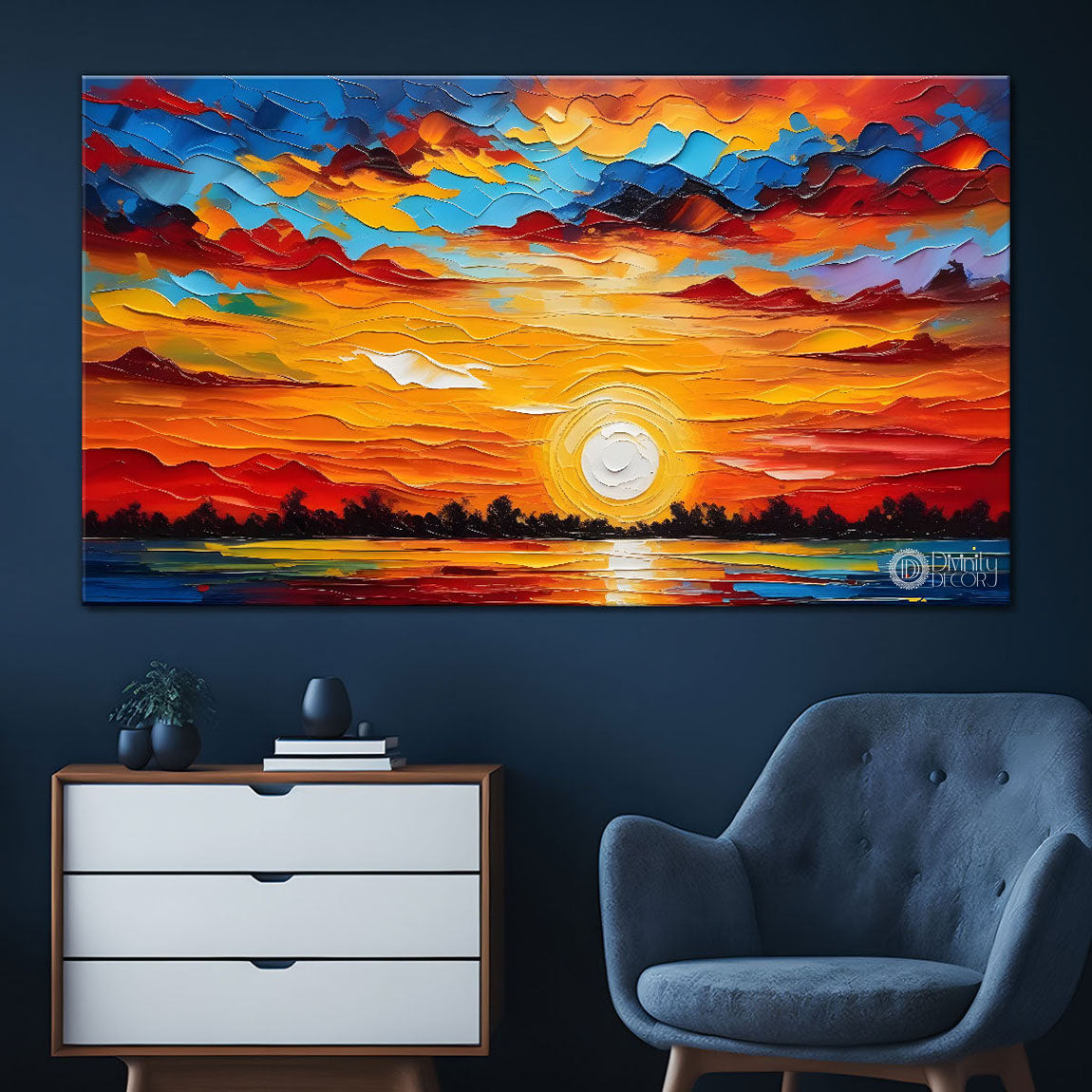 Sunset view in textured painting Canvas Painting - Nature Art -357