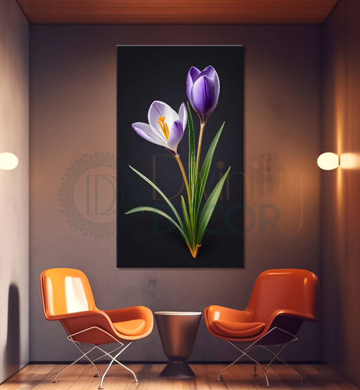 Purple flowers in dark textured background painting- Flower-V-357