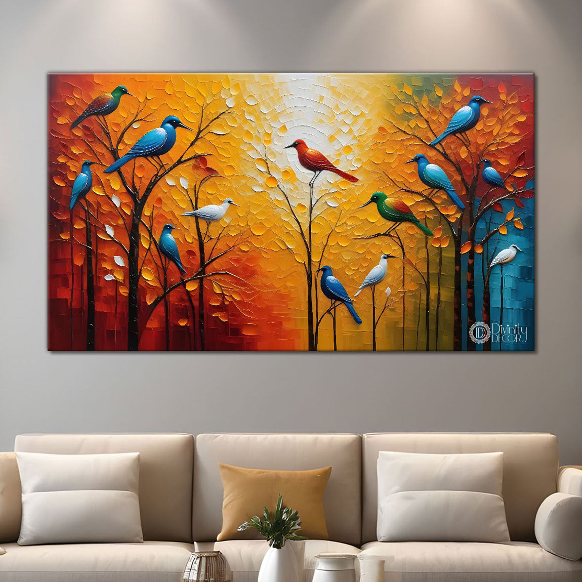 Birds in textured modern art Canvas Painting - Design - Modern-L-358