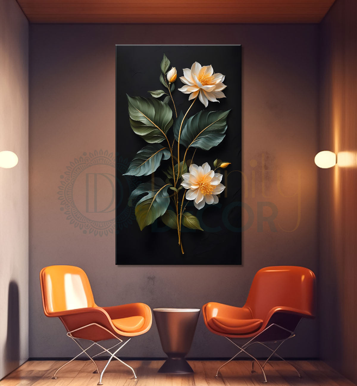 White flowers in dark textured background painting- Flower-V-359