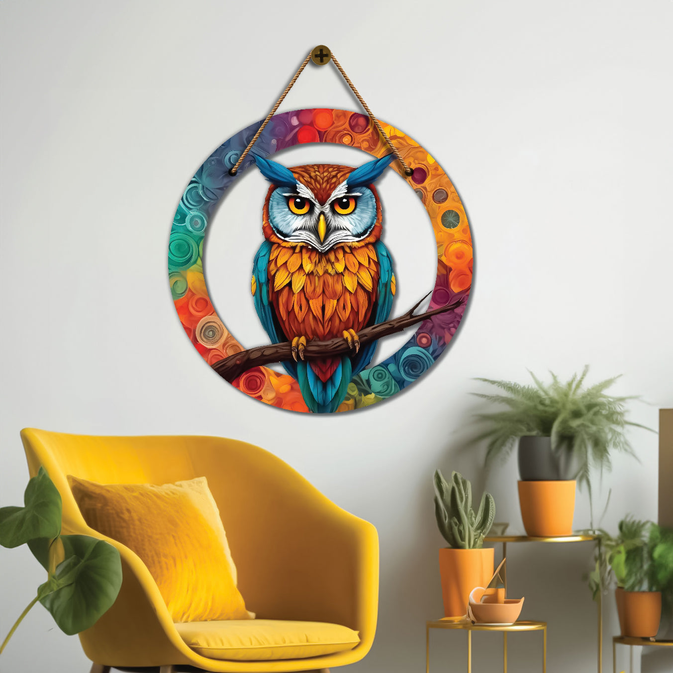 Owl in colorful mandala Round Wooden Wall Hanging for wall Décor - Design - 361