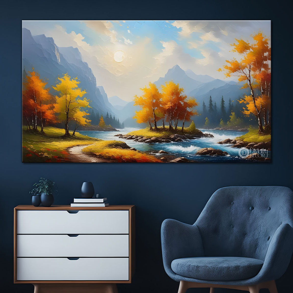 Yellow tree with mountains painting Canvas Painting - Nature Art -361