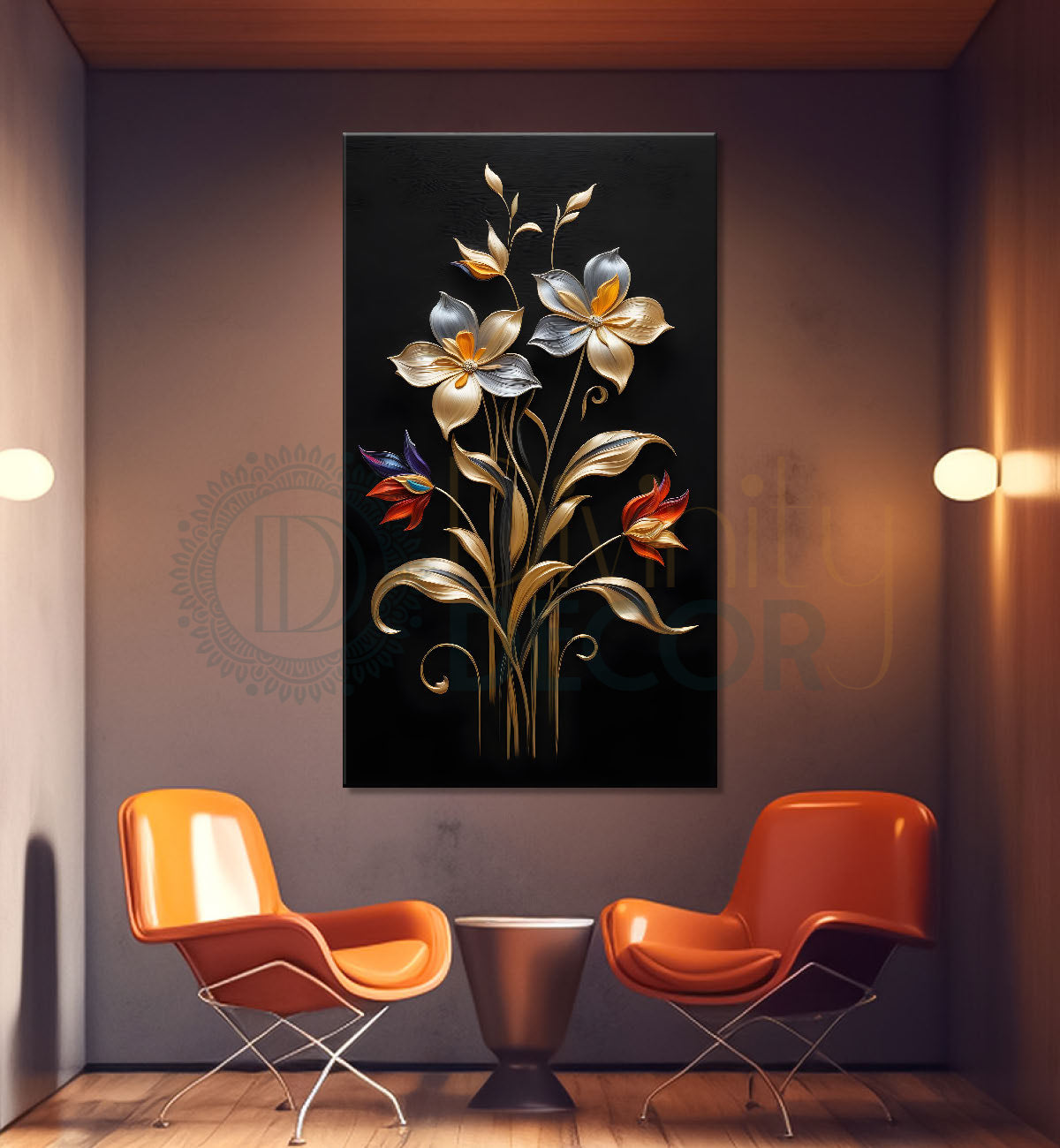 White flowers in dark textured background painting- Flower-V-361