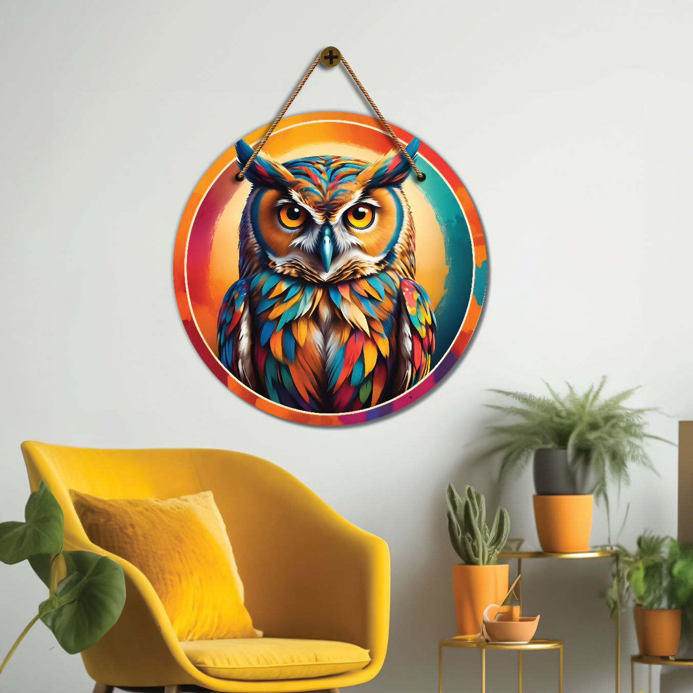 Owl in colorful mandala Round Wooden Wall Hanging for wall Décor - Design - 362