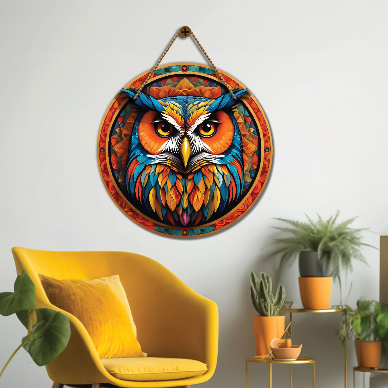 Owl in colorful mandala Round Wooden Wall Hanging for wall Décor - Design - 363