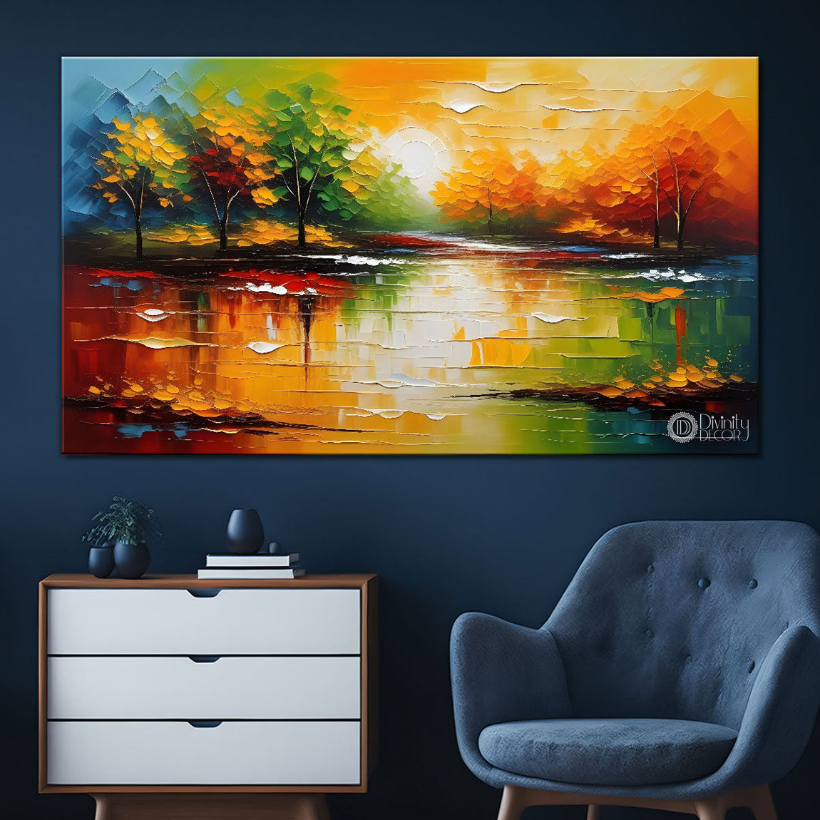 Colorful sunrise view textured painting Canvas Painting - Nature Art -363