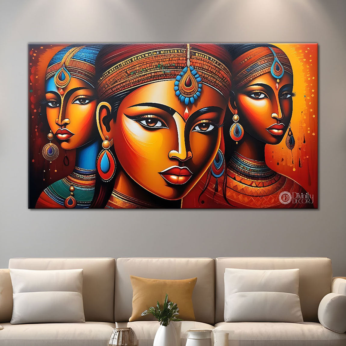 Beautiful tribal women textured modern art Canvas Painting - Design - Modern-L-364