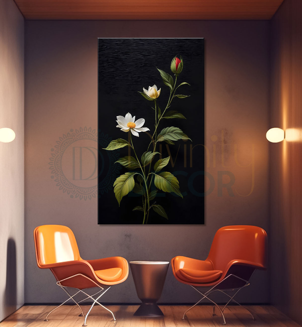 White flowers in dark textured background painting- Flower-V-365