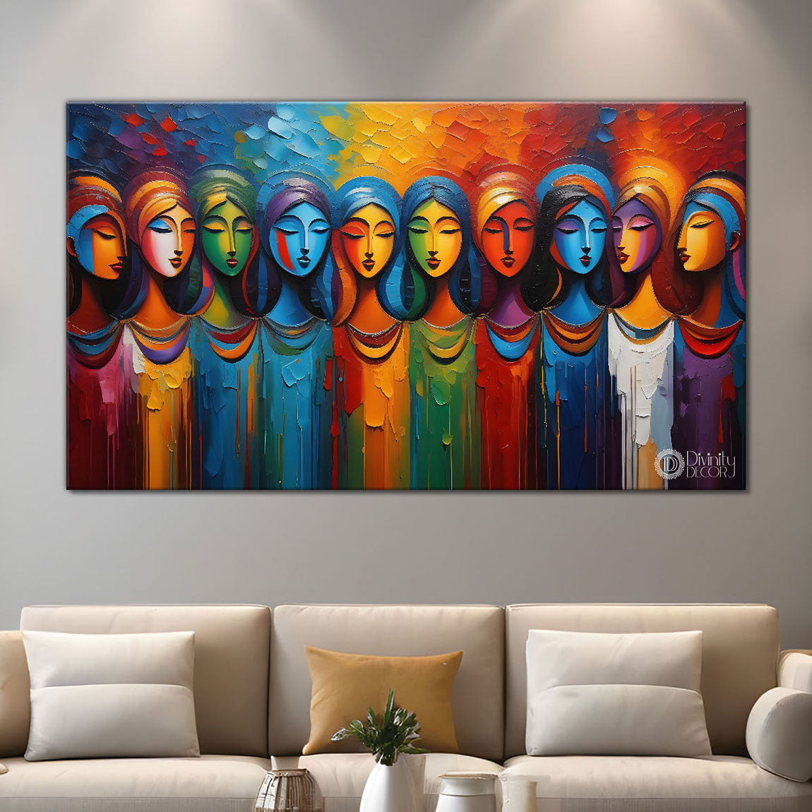 Multiple faces in textured modern art Canvas Painting - Design - Modern-L-365