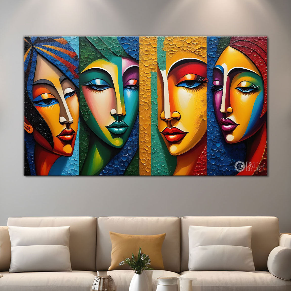 Beautiful women with colorful modern art Canvas Painting - Design - Modern-L-366