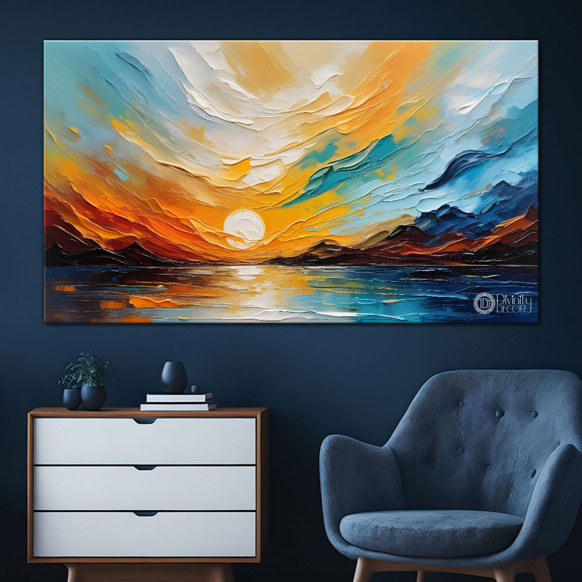 Mountains with sunset painting Canvas Painting - Nature Art -366