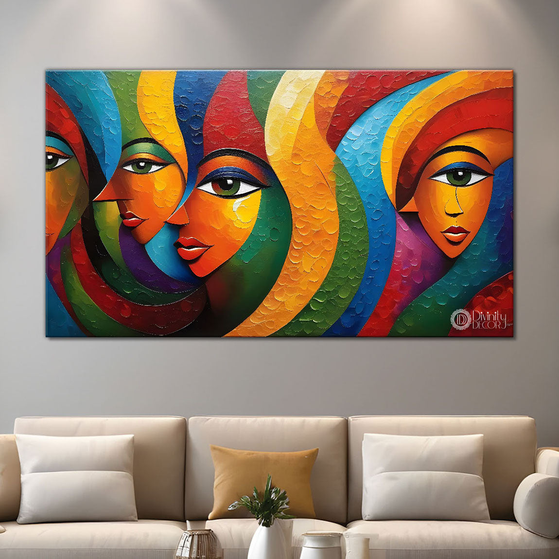 Beautiful women with colorful modern art Canvas Painting - Design - Modern-L-367