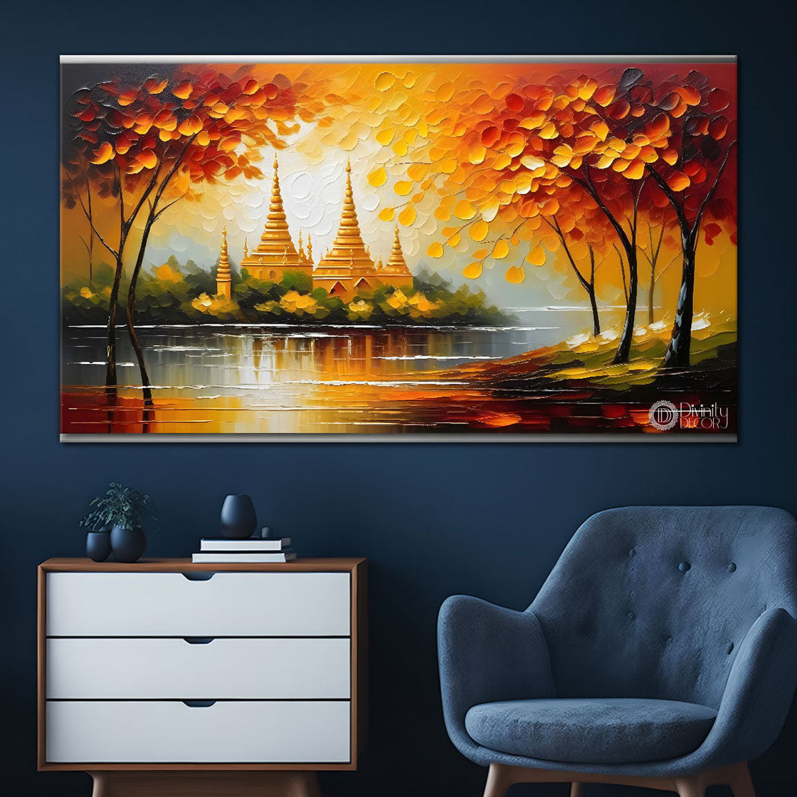 Orange trees with sun painting Canvas Painting - Nature Art -367