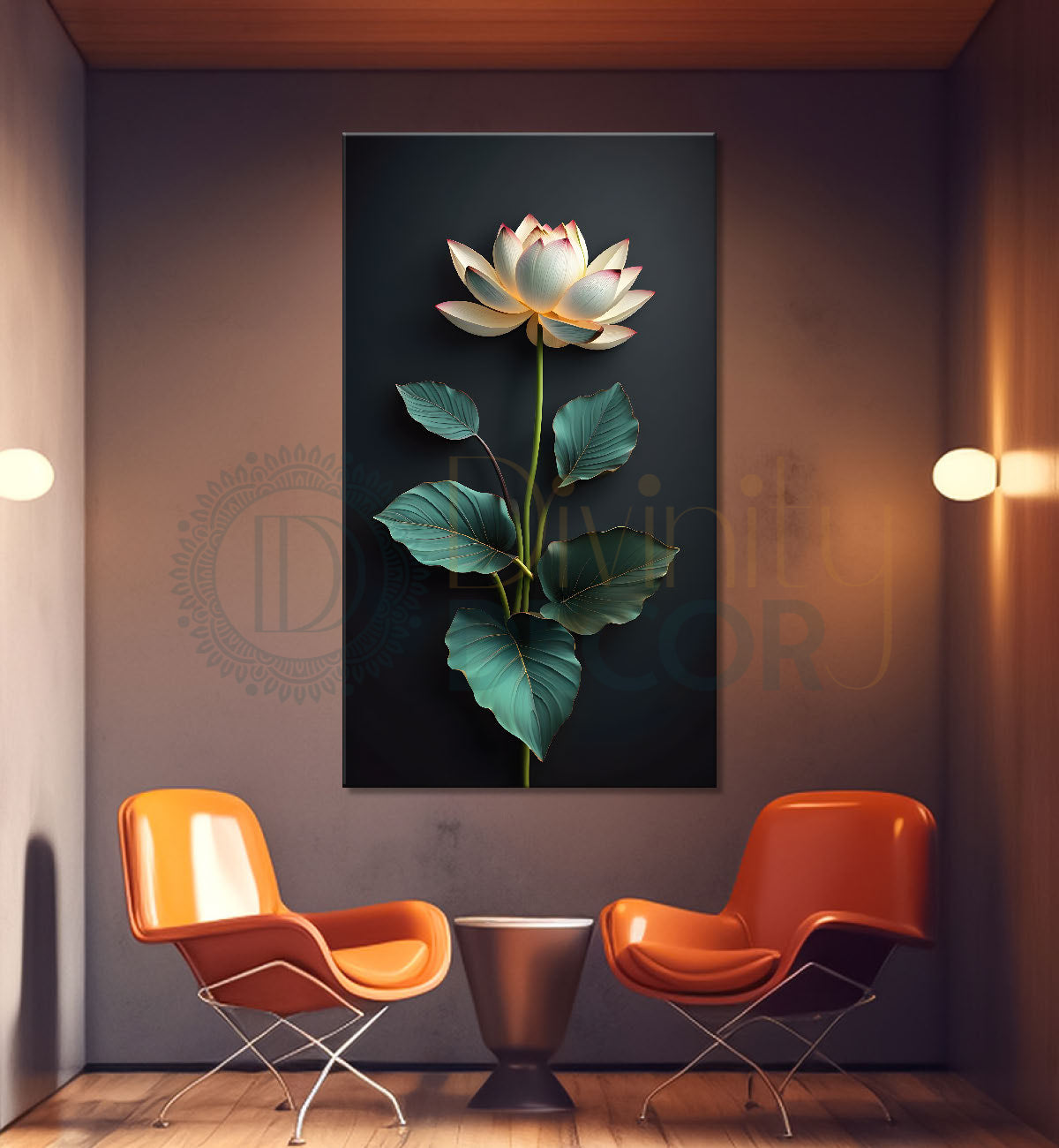 White flower in dark textured background painting- Flower-V-368
