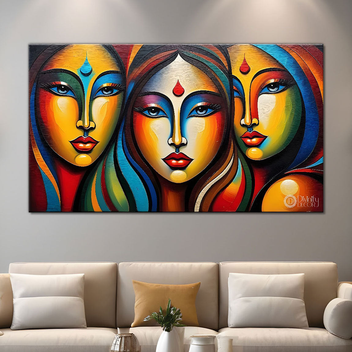Multiple faces in textured modern art Canvas Painting - Design - Modern-L-369