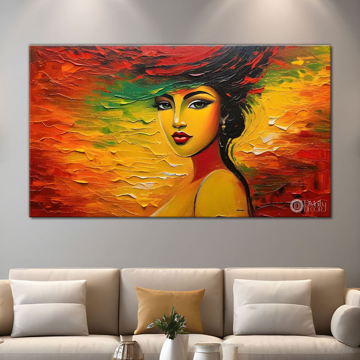 Beautiful woman with colorful background modern art Canvas Painting - Design - Modern-L-370