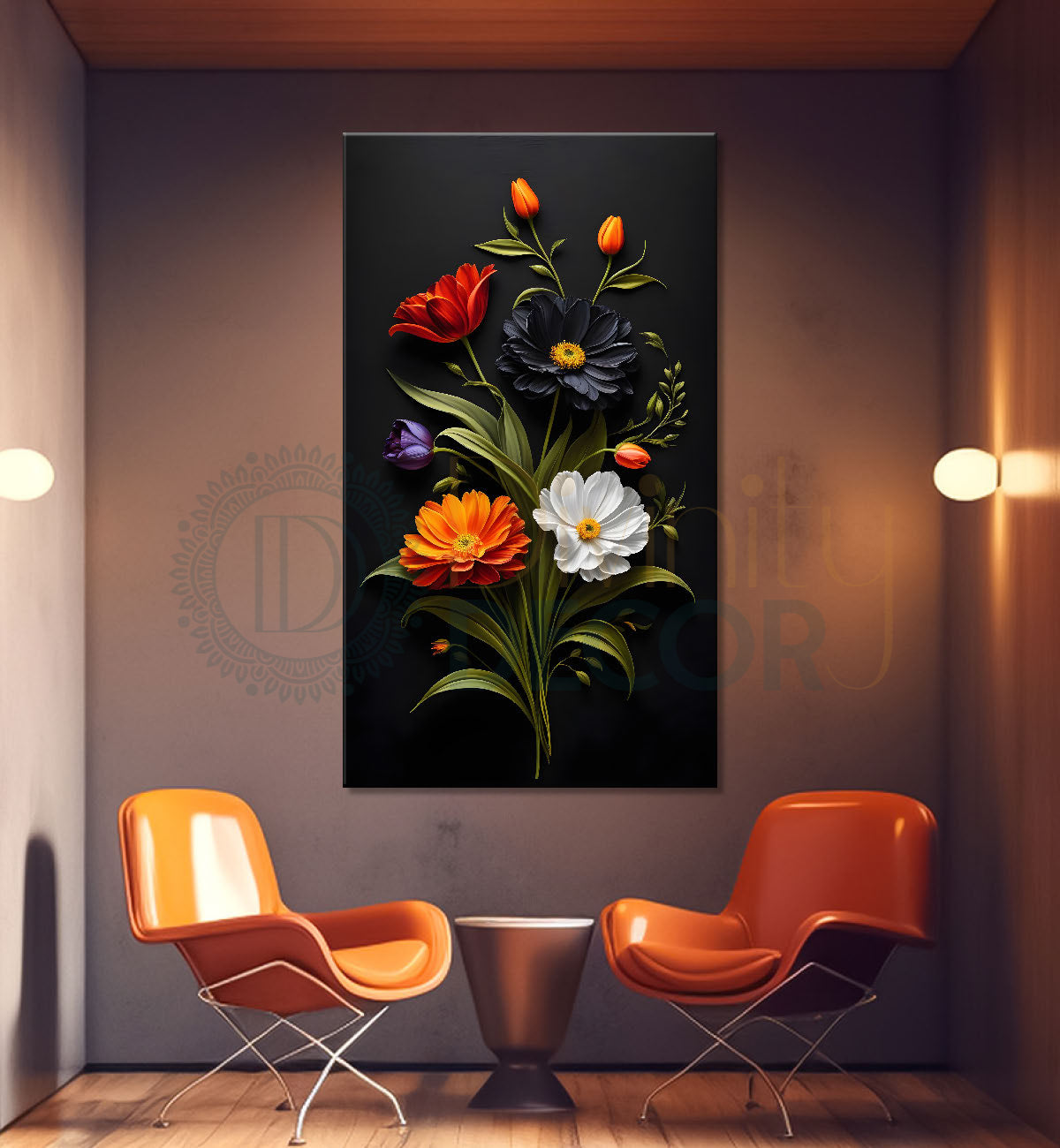 Colourful lowers in dark textured background painting- Flower-V-374