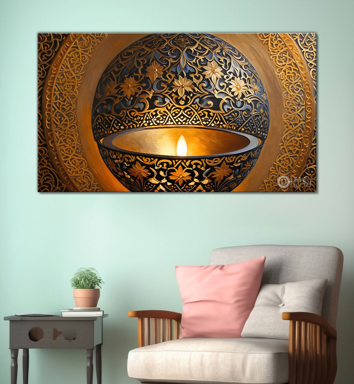 A small oil lamp in textured oil painting Canvas Painting - Islamic paintings - 37