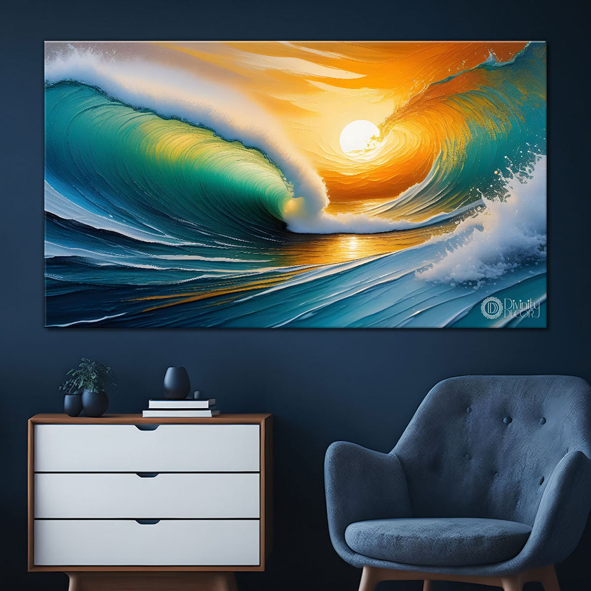 Waves and sun textured painting Canvas Painting - Nature Art -380