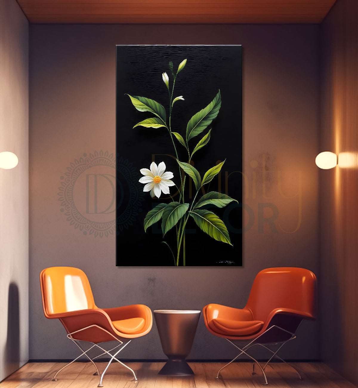 white flowers in dark textured painting - Flower-V-380