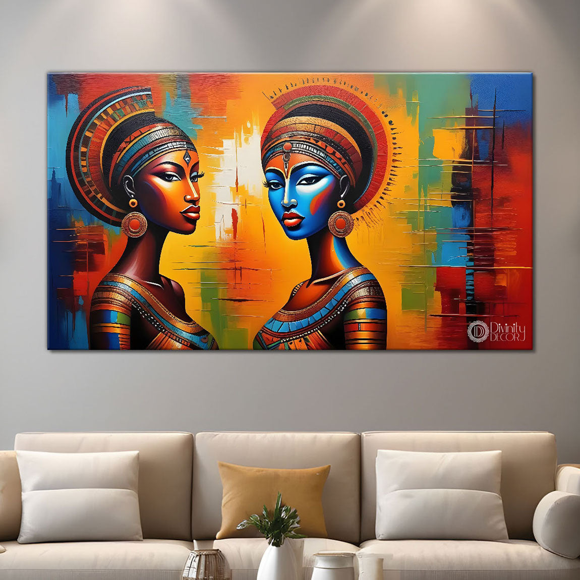 Beautiful tribal women textured modern art Canvas Painting - Design - Modern-L-380