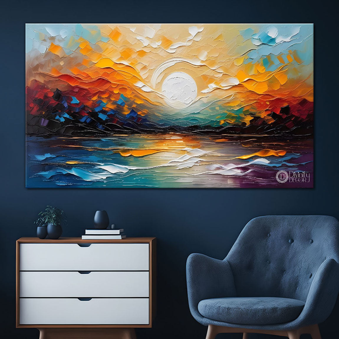 Sunset view in textured painting Canvas Painting - Nature Art -382