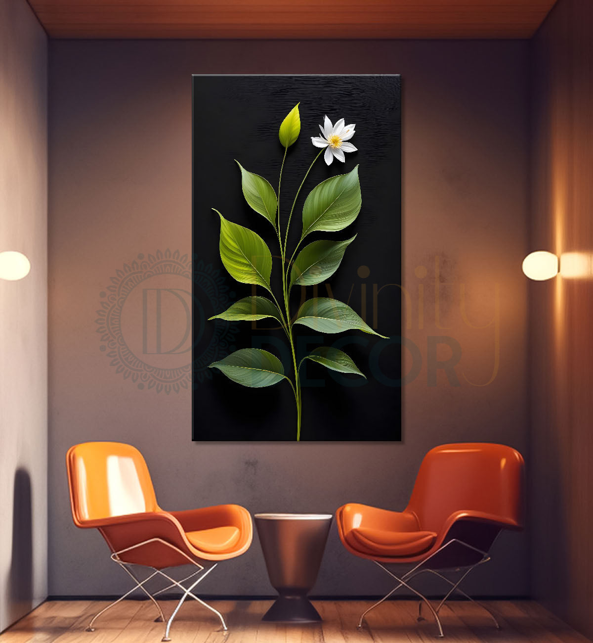 White flower in dark textured background painting- Flower-V-383