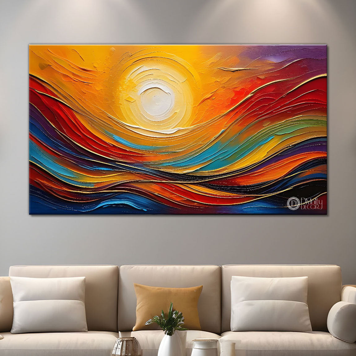 Sun with colorful background textured modern art Canvas Painting - Design - Modern-L-384