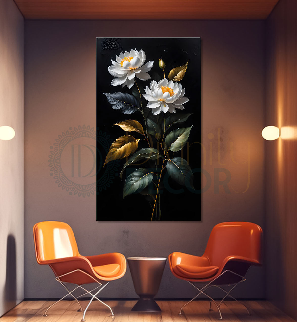 White flowers in dark textured painting- Flower-V-384