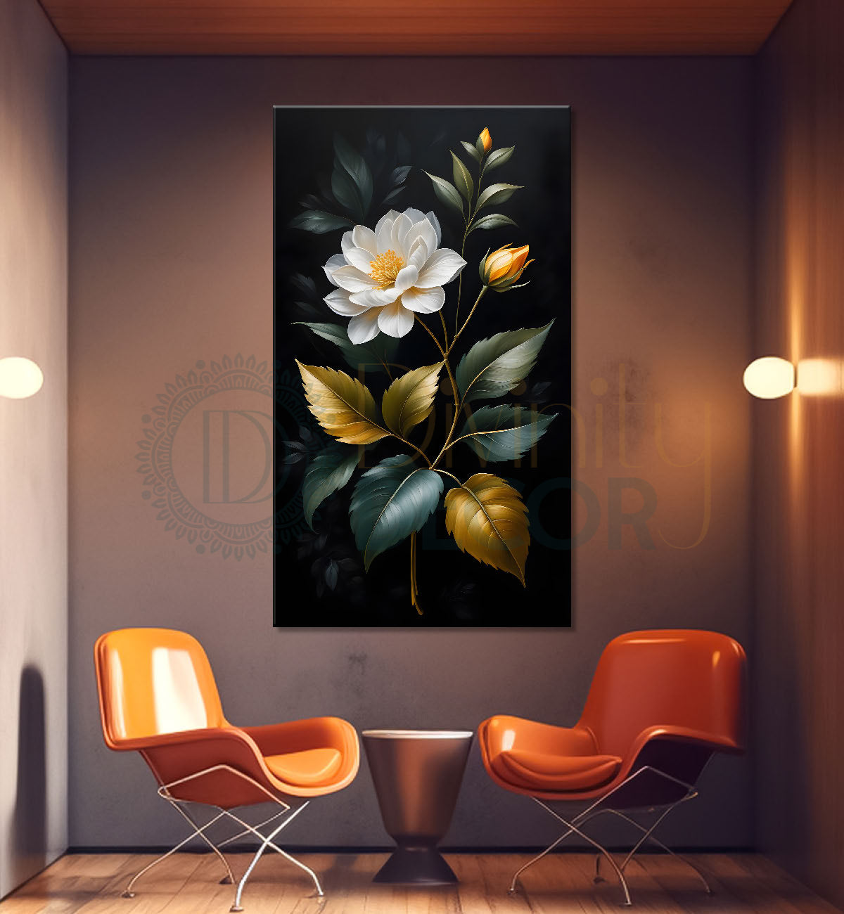 White flowers in dark textured painting- Flower-V-385