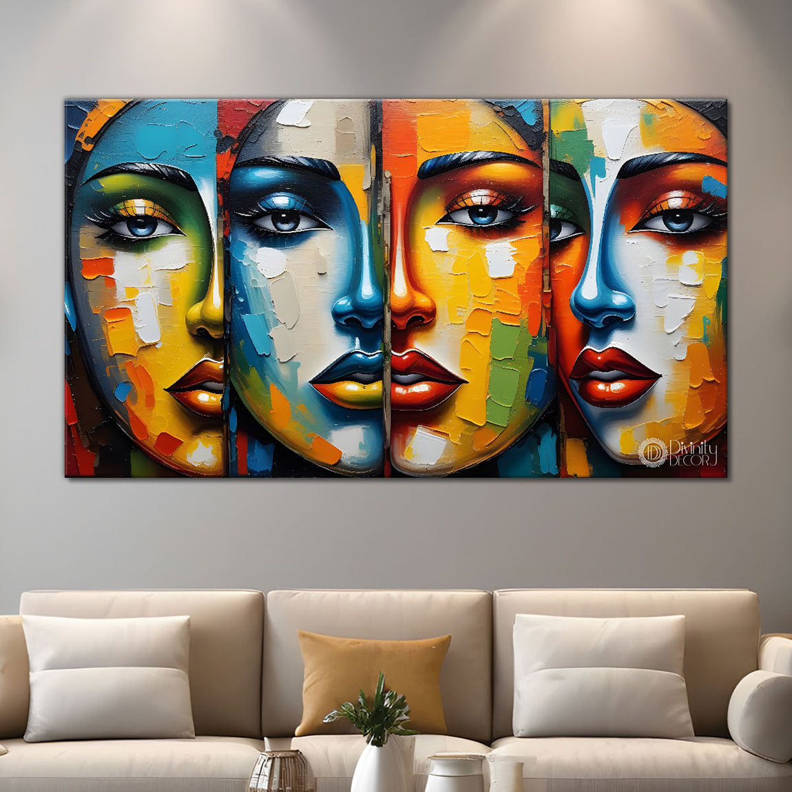 Beautiful women with colorful modern art Canvas Painting - Design - Modern-L-386
