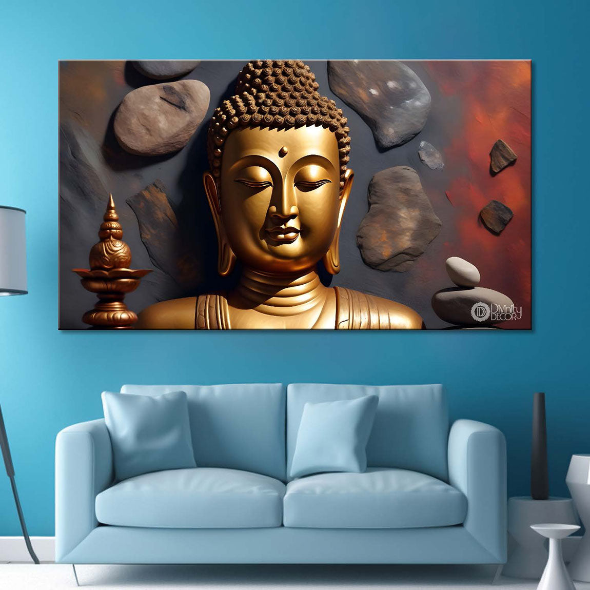 Golden buddha with stones textured background painting Canvas Wall Painting - Buddha-387