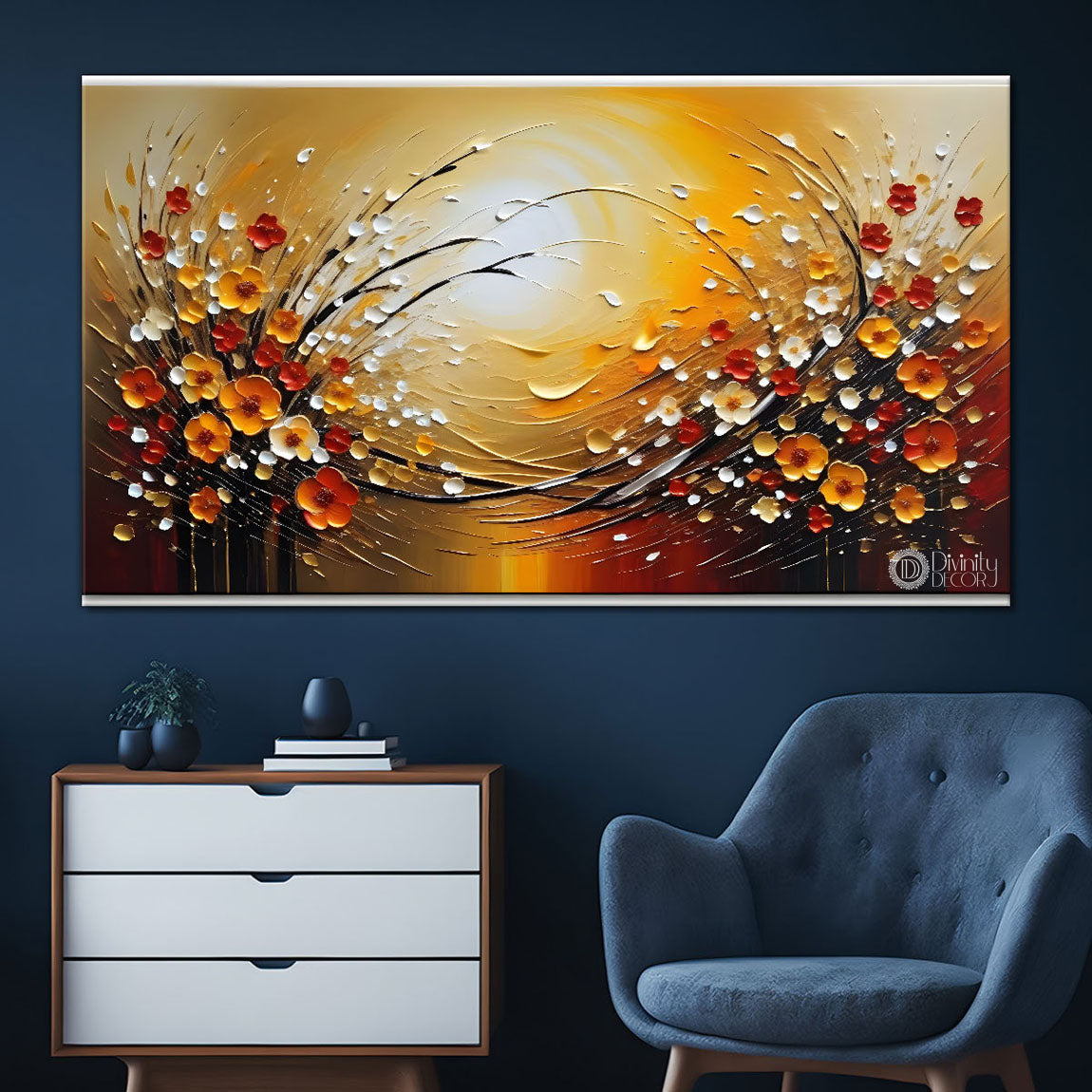 Trees with sun textured painting Canvas Painting - Nature Art -387