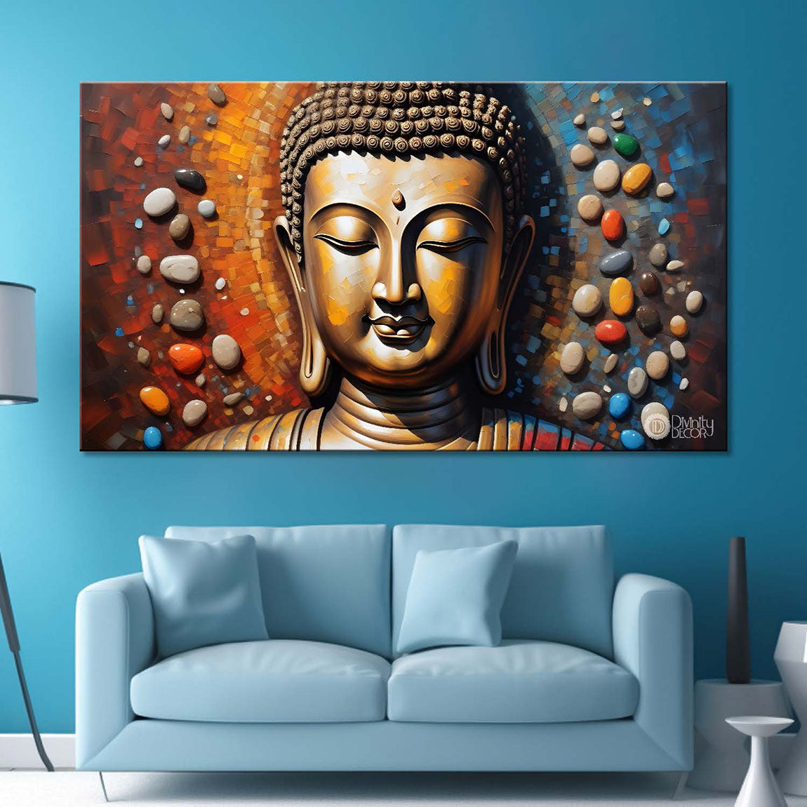 Golden buddha with colorful textured background painting Canvas Wall Painting - Buddha-389