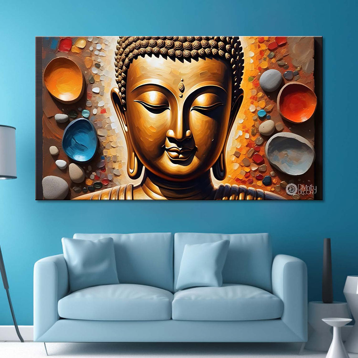 Golden buddha with colorful textured background painting Canvas Wall Painting - Buddha-390
