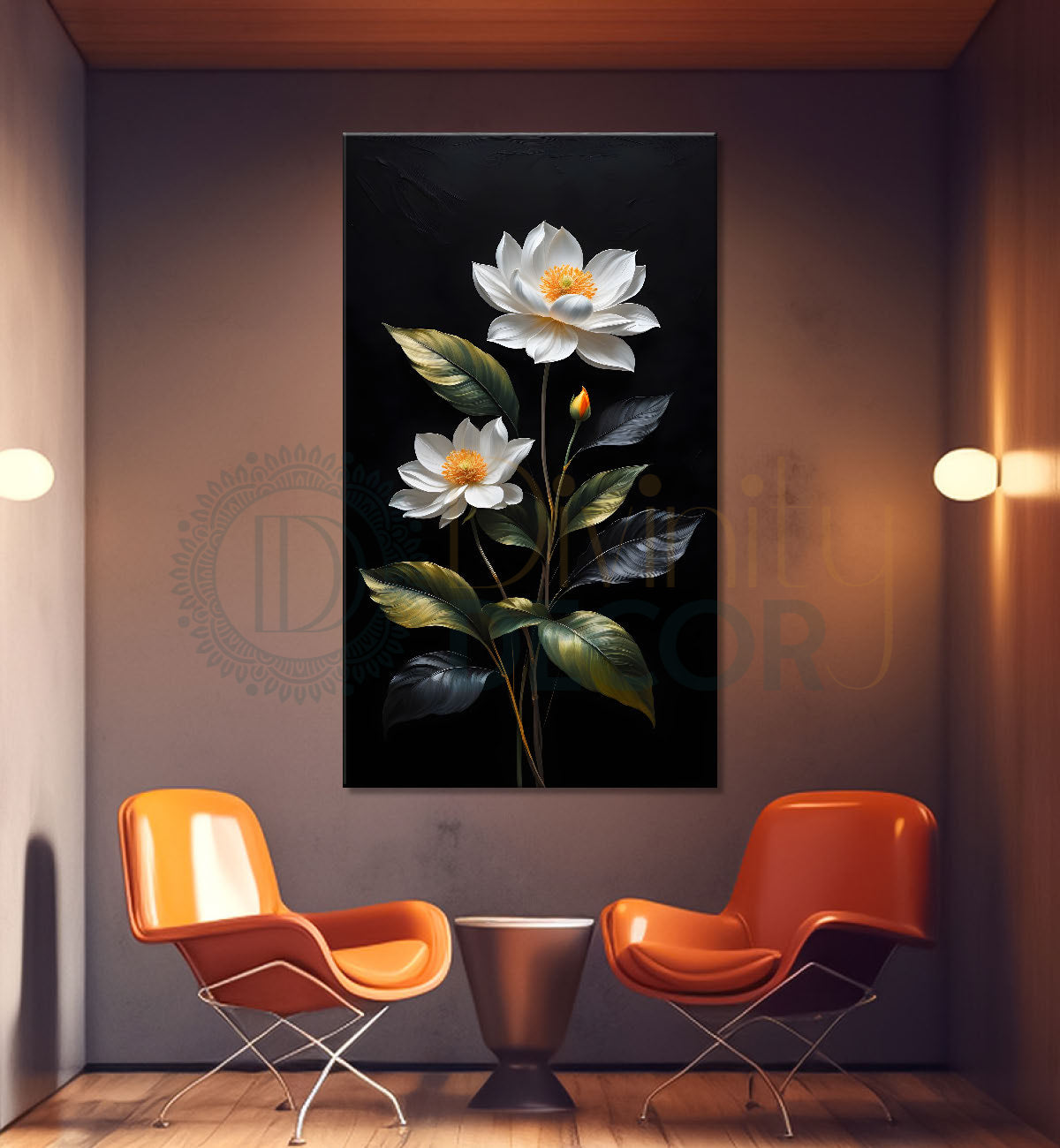 White flowers in dark textured painting- Flower-V-390