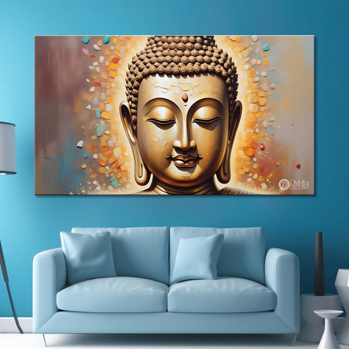 Golden buddha with colorful textured background painting Canvas Wall Painting - Buddha-391