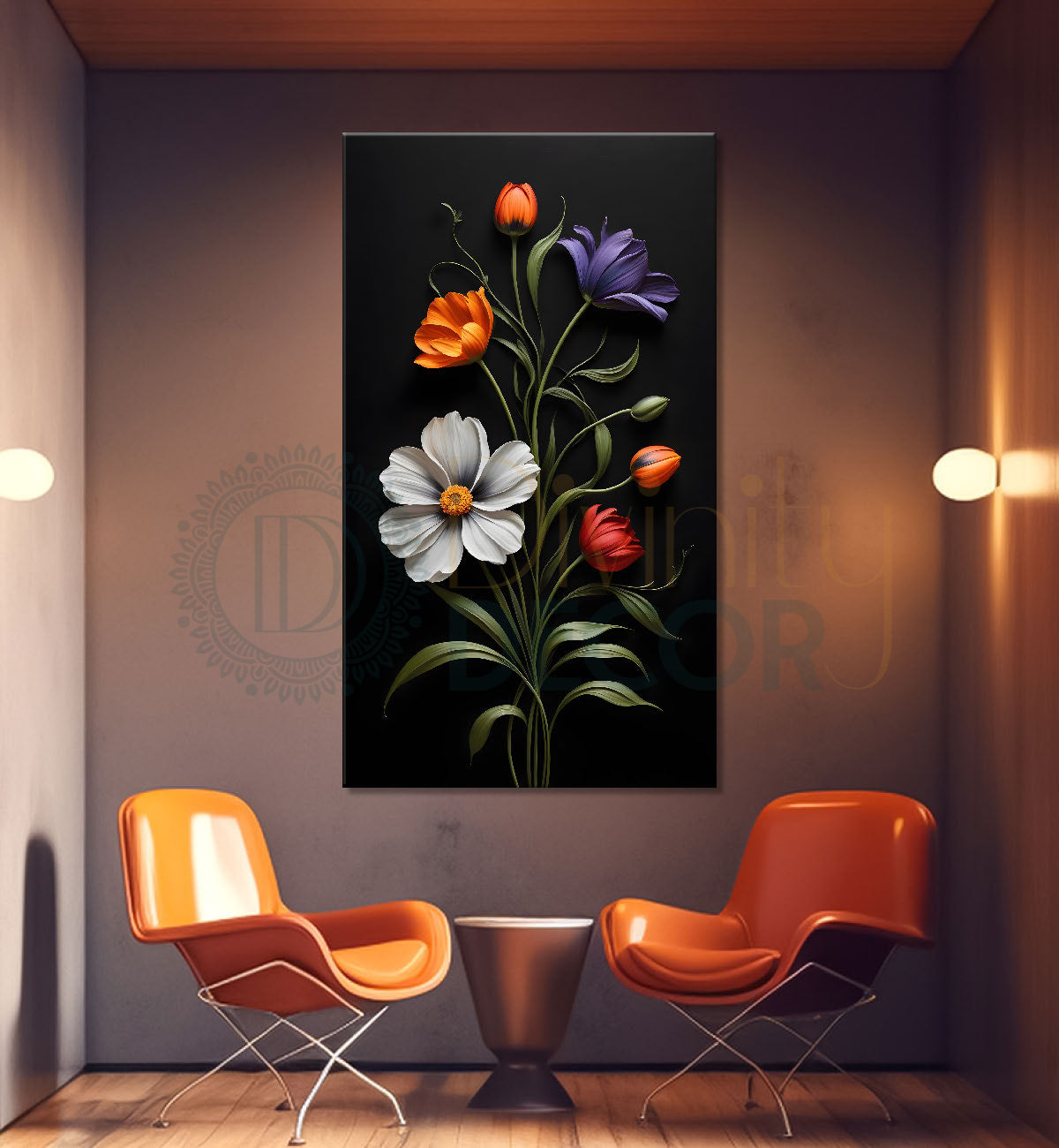 Colourful flowers in dark textured painting- Flower-V-392