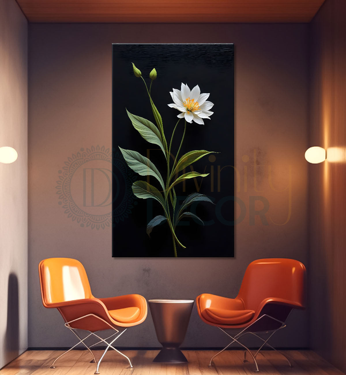 White flowers in dark textured painting- Flower-V-393