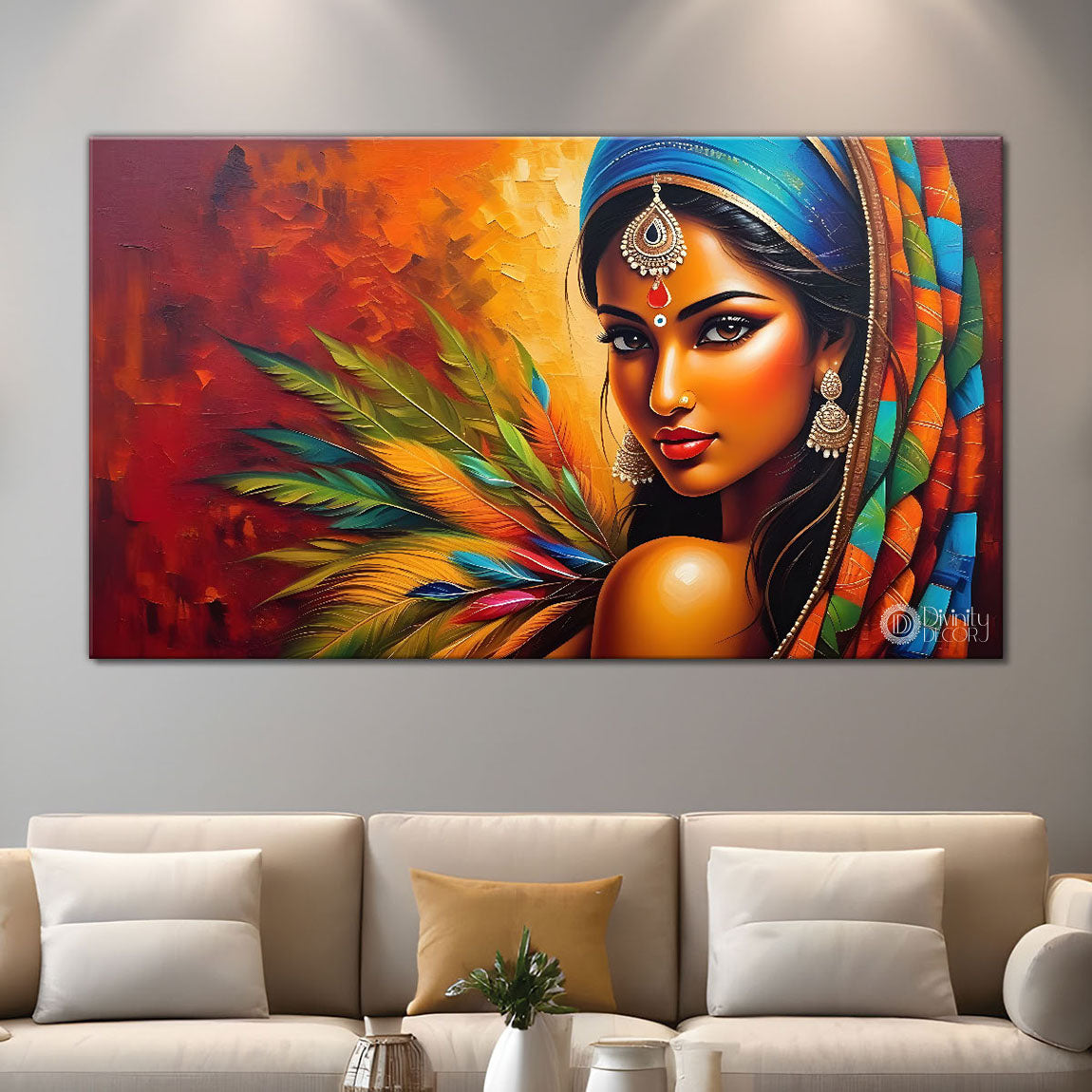 Tribal lady with bright background textured art Canvas Painting - Design - Modern-L-393