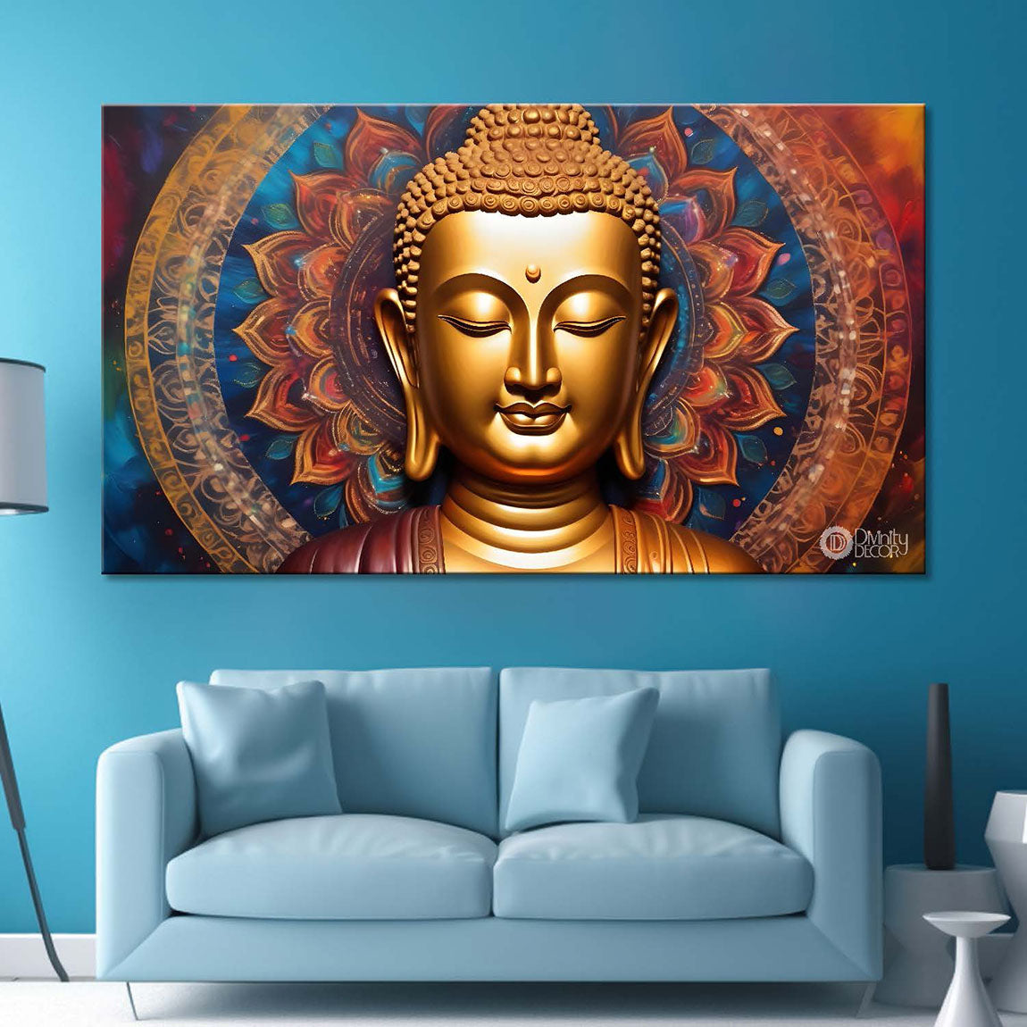 Golden buddha with colorful textured background painting Canvas Wall Painting - Buddha-394