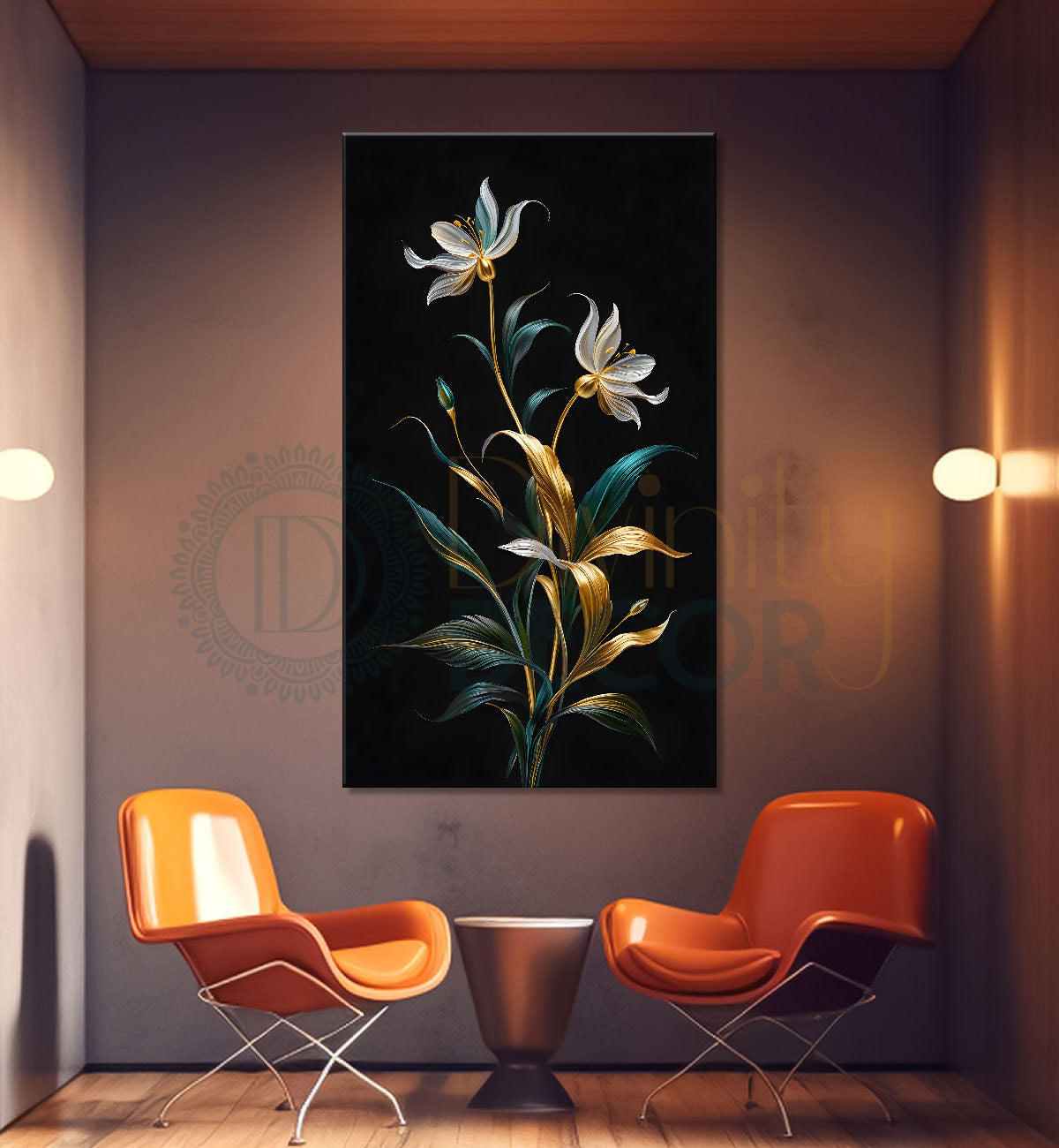 White flowers in dark textured painting- Flower-V-394