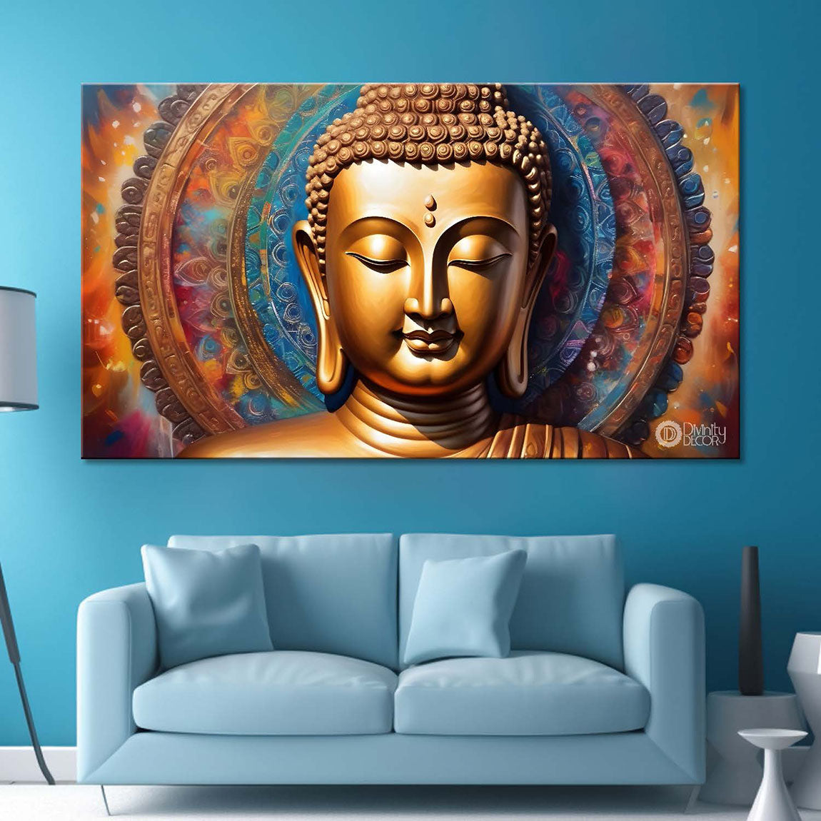 Golden buddha with colorful textured background painting Canvas Wall Painting - Buddha-395