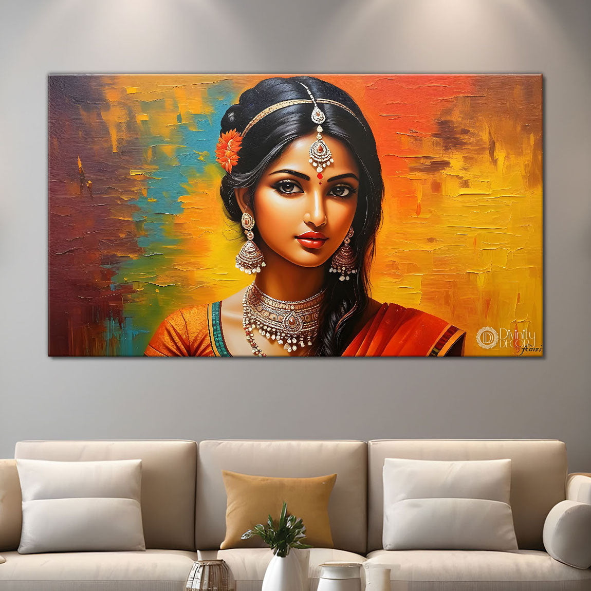 Beautiful woman with colorful background modern art Canvas Painting - Design - Modern-L-395