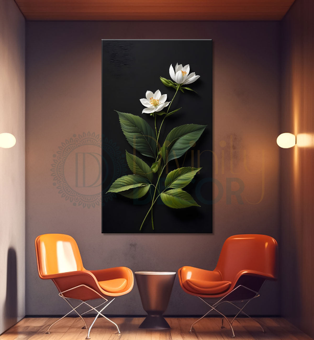 White flowers in dark textured painting- Flower-V-395