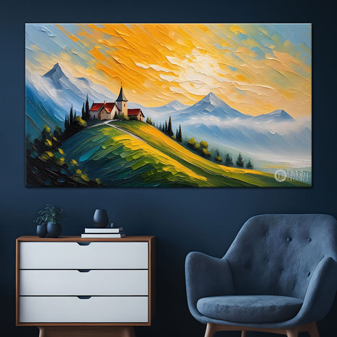 Mountains with greenery painting Canvas Painting - Nature Art -397