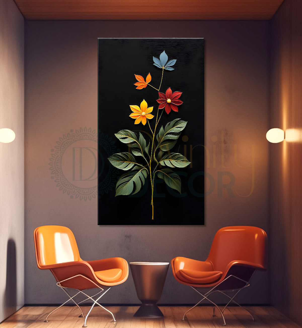 Colourful flowers in dark textured painting- Flower-V-397